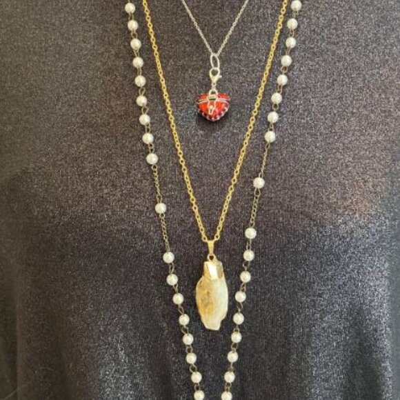 PP Host Pick Handcrafted Trpl Ncklce "Love, Peace, Faith" Heart, Crystal, Cross - Picture 11 of 13